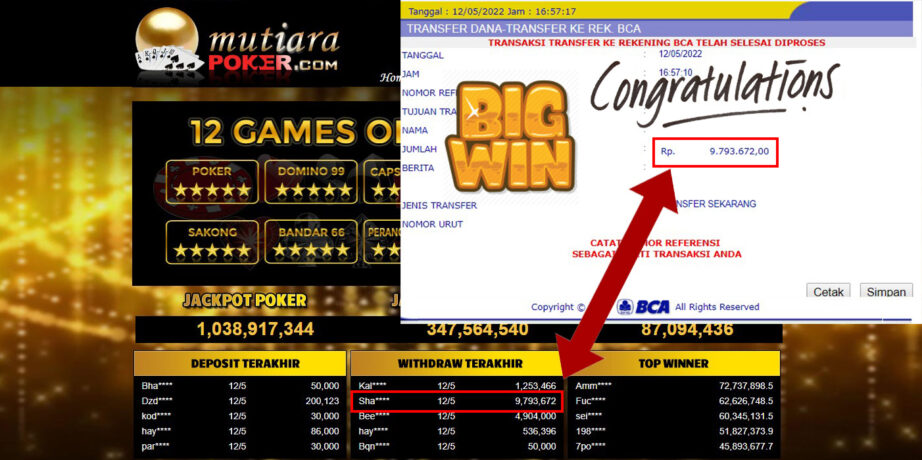 Bukti Withdraw ( 9.793.672.- ) Member Setia Mutiarapoker