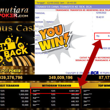 Bukti Withdraw ( 8.881.381.- ) Member Setia Mutiarapoker