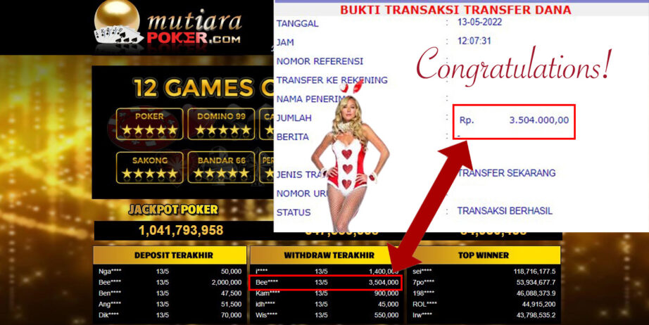 Bukti Withdraw ( 3.504.000.- ) Member Setia Mutiarapoker