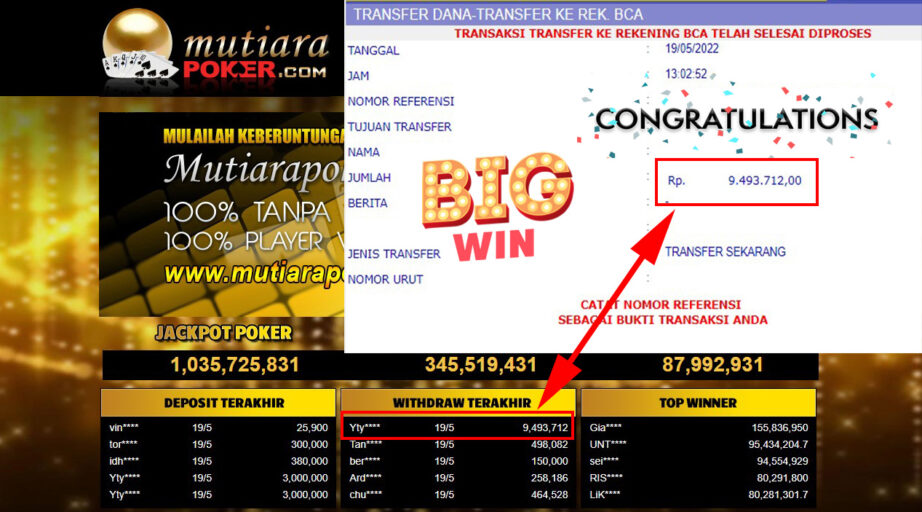 Bukti Withdraw ( 9.493.712.- ) Member Setia Mutiarapoker