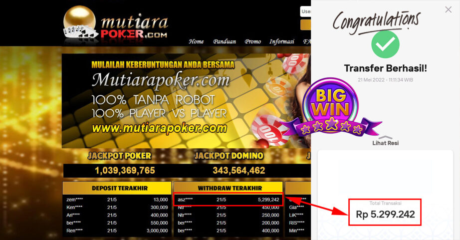 Bukti Withdraw ( 5.299.242.- ) Member Setia Mutiarapoker