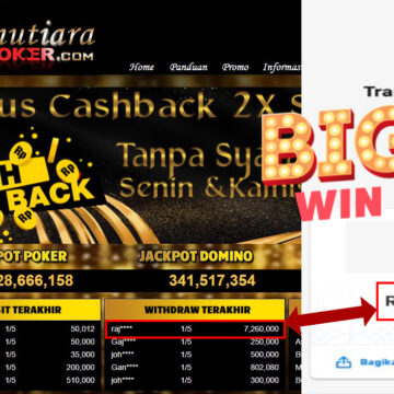 Bukti Withdraw ( 7.260.000.- ) Member Setia Mutiarapoker