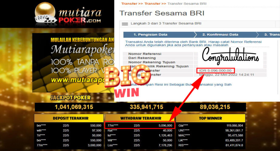 Bukti Withdraw ( 5.096.000.- ) Member Setia Mutiarapoker