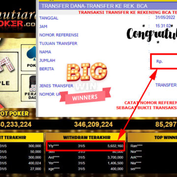 Bukti Withdraw ( 5.652.160.- ) Member Setia Mutiarapoker