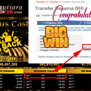 Bukti Withdraw ( 9.500.000.- ) Member Setia Mutiarapoker