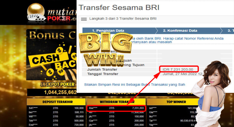 Bukti Withdraw ( 7.231.203.- ) Member Setia Mutiarapoker