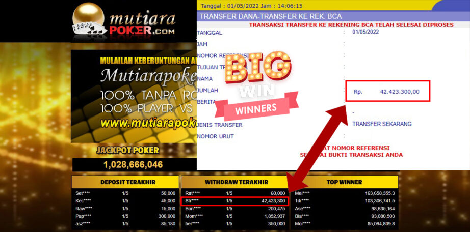 Bukti Withdraw ( 42.423.300.- ) Member Setia Mutiarapoker