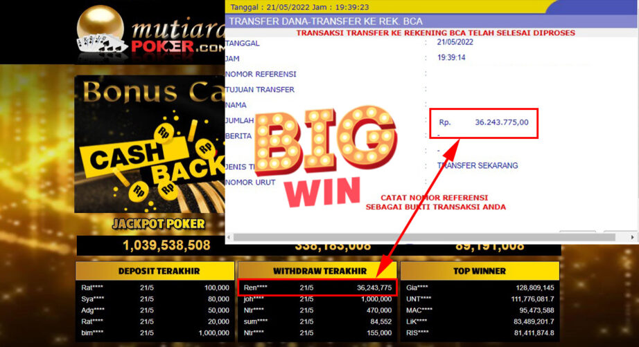 Bukti Withdraw ( 36.243.775.- ) Member Setia Mutiarapoker