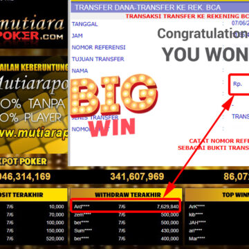 Bukti Withdraw (7.629.840.- ) Member Setia Mutiarapoker