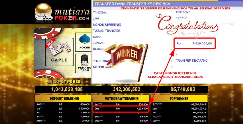 Bukti Withdraw (7.629.000.- ) Member Setia Mutiarapoker