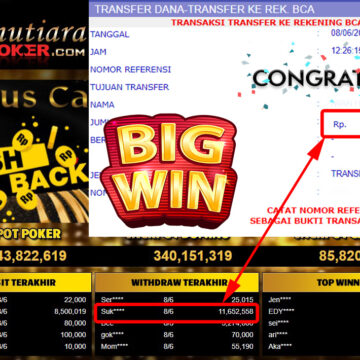 Bukti Withdraw (11.652.558.- ) Member Setia Mutiarapoker