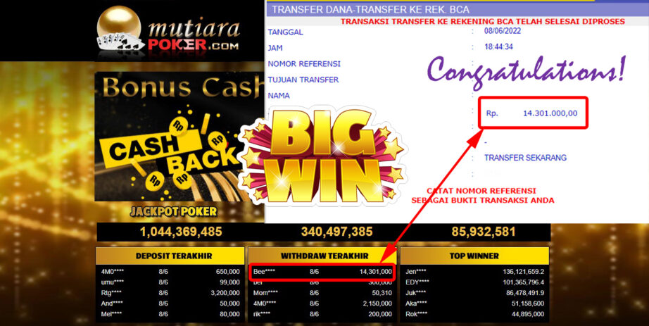 Bukti Withdraw (14.301.000.- ) Member Setia Mutiarapoker