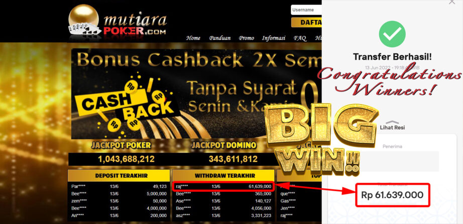 Bukti Withdraw (61.639.000.- ) Member Setia Mutiarapoker