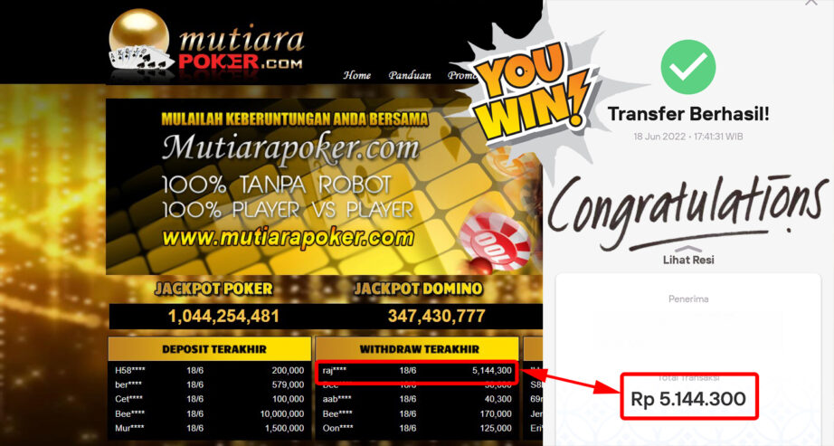 Bukti Withdraw ( 5.144.300.- ) Member Setia Mutiarapoker