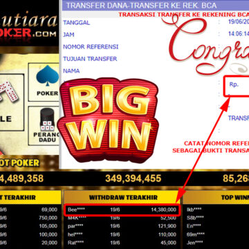 Bukti Withdraw ( 14.380.000.- ) Member Setia Mutiarapoker