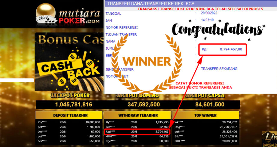 Bukti Withdraw (8.794.467.- ) Member Setia Mutiarapoker