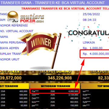 Bukti Withdraw (4.000.000.- ) Member Setia Mutiarapoker