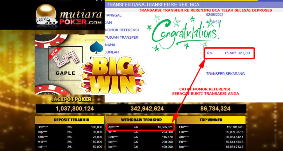 Bukti Withdraw ( 15.605.321.- ) Member Setia Mutiarapoker