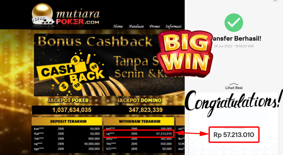 Bukti Withdraw (57.213.010.- ) Member Setia Mutiarapoker