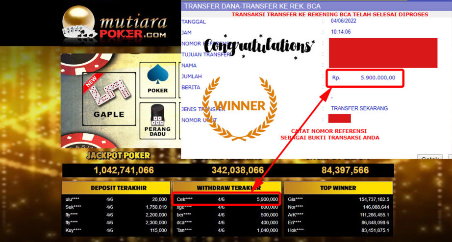 Bukti Withdraw (5.900.000.- ) Member Setia Mutiarapoker