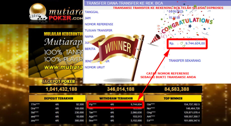 Bukti Withdraw (9.744.604.- ) Member Setia Mutiarapoker