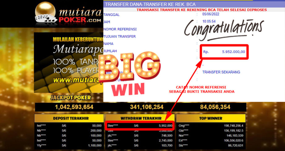 Bukti Withdraw (5.952.000.- ) Member Setia Mutiarapoker