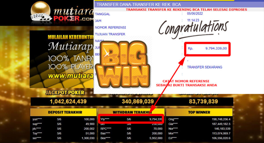 Bukti Withdraw (9.794.339.- ) Member Setia Mutiarapoker