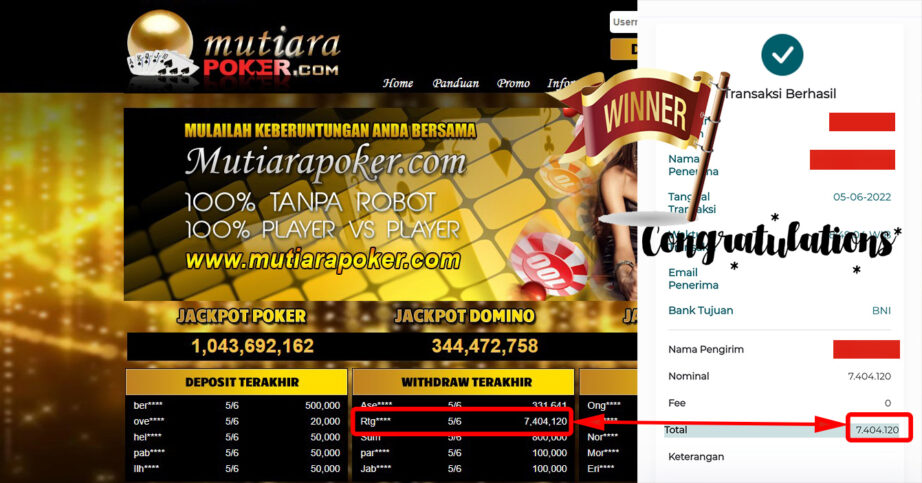 Bukti Withdraw (7.404.120.- ) Member Setia Mutiarapoker