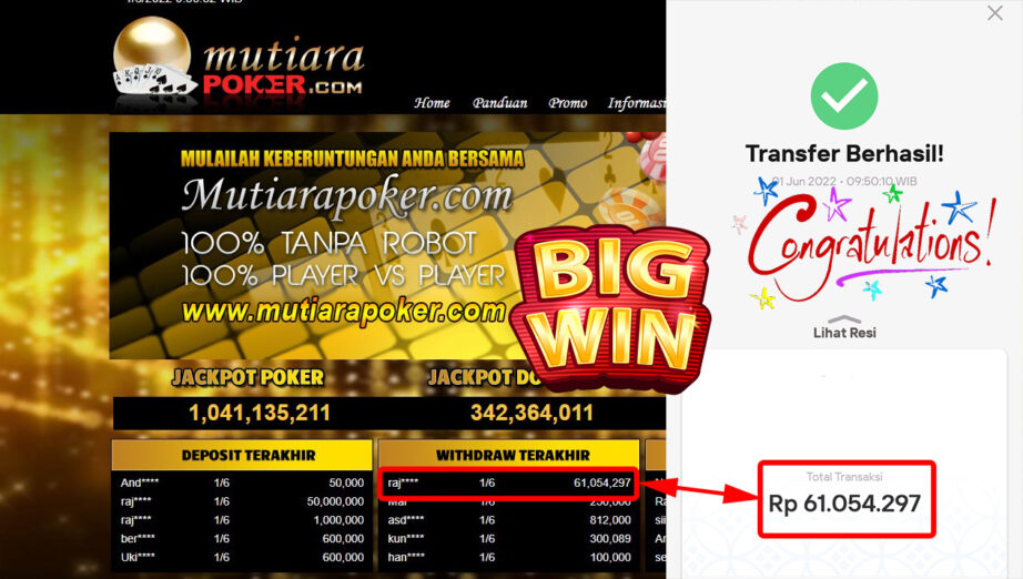 Bukti Withdraw ( 61.054.297.- ) Member Setia Mutiarapoker