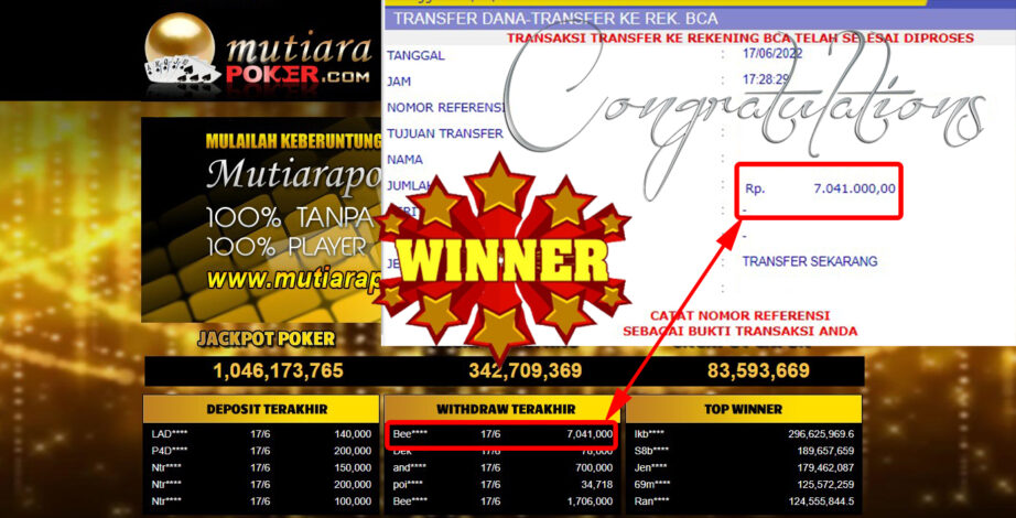 Bukti Withdraw ( 7.041.000.- ) Member Setia Mutiarapoker