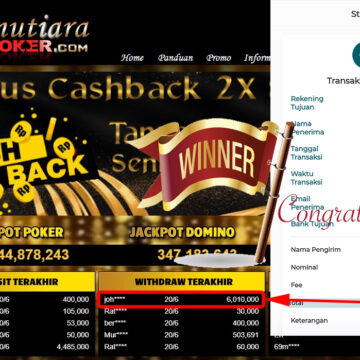 Bukti Withdraw (6.010.000.- ) Member Setia Mutiarapoker