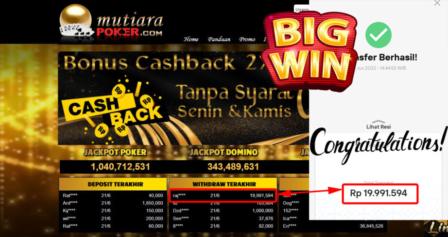 Bukti Withdraw (19.991.594.- ) Member Setia Mutiarapoker