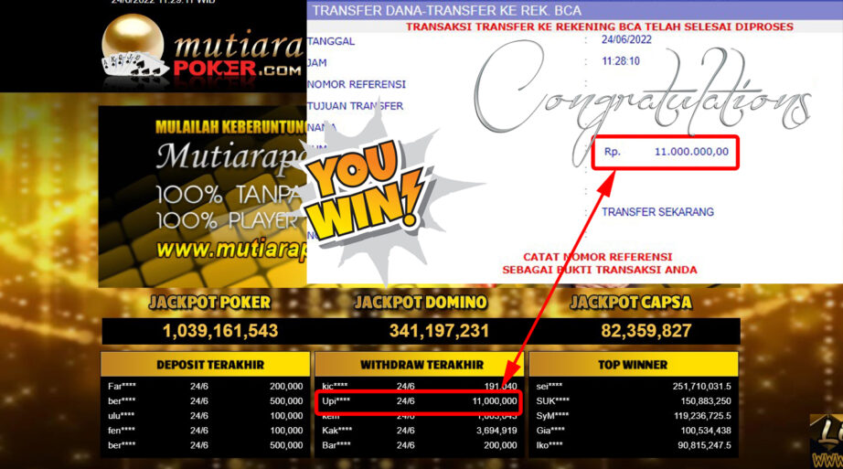 Bukti Withdraw (11.000.000.- ) Member Setia Mutiarapoker