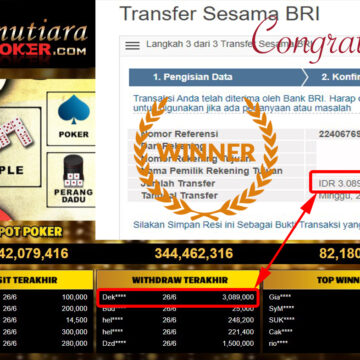 Bukti Withdraw (3.089.000.- ) Member Setia Mutiarapoker