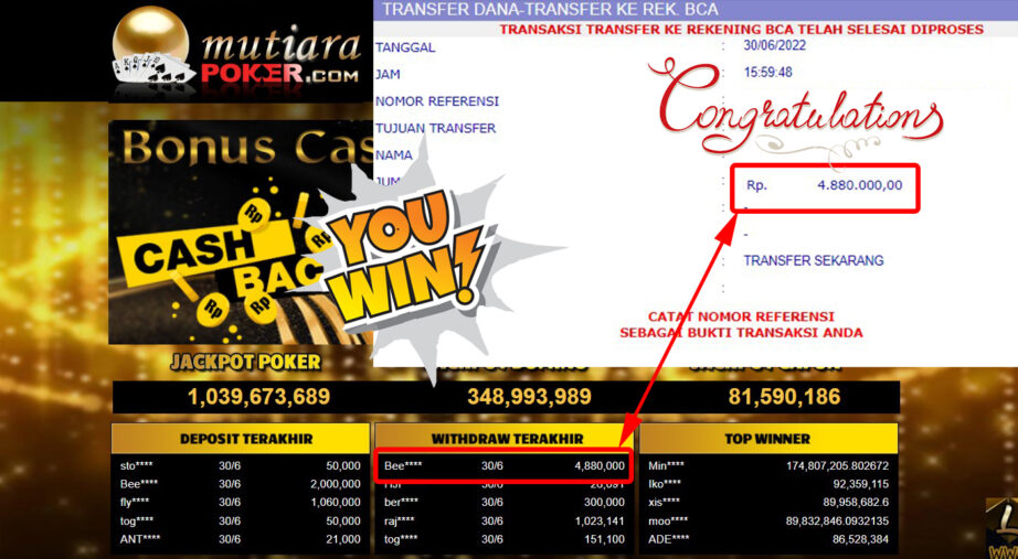 Bukti Withdraw (4.880.000.- ) Member Setia Mutiarapoker