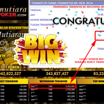 Bukti Withdraw (3.352.000.- ) Member Setia Mutiarapoker