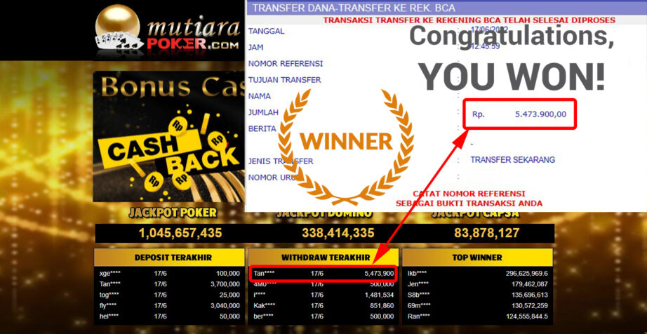 Bukti Withdraw ( 5.473.900.- ) Member Setia Mutiarapoker