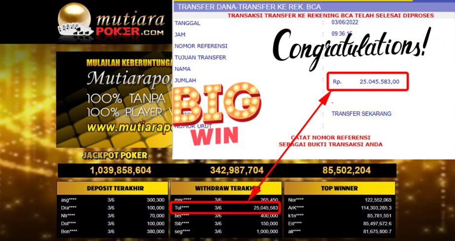 Bukti Withdraw (25.045.583.- ) Member Setia Mutiarapoker