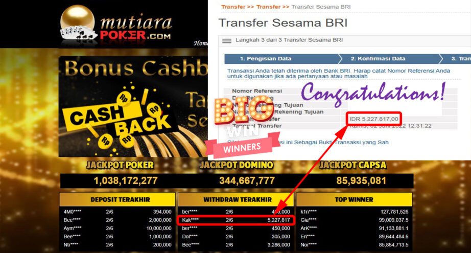 Bukti Withdraw ( 5.227.817.- ) Member Setia Mutiarapoker