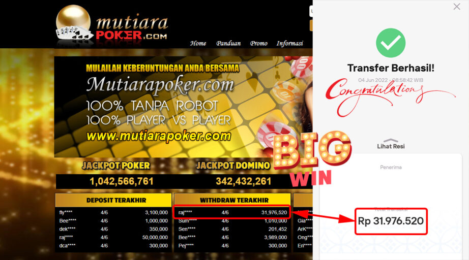 Bukti Withdraw (31.976.520.- ) Member Setia Mutiarapoker