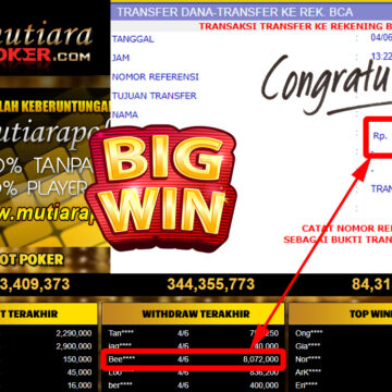 Bukti Withdraw (8.072.000.- ) Member Setia Mutiarapoker