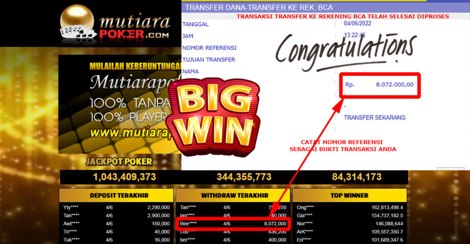 Bukti Withdraw (8.072.000.- ) Member Setia Mutiarapoker