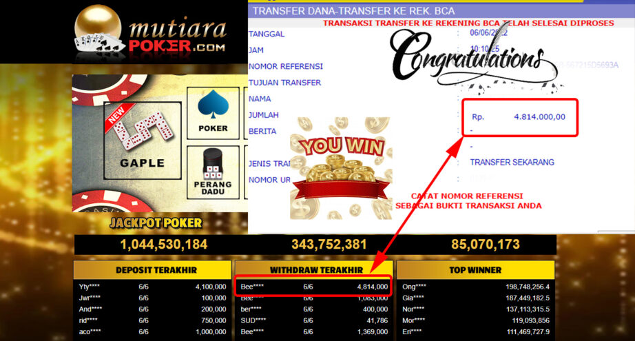 Bukti Withdraw (4.814.000.- ) Member Setia Mutiarapoker