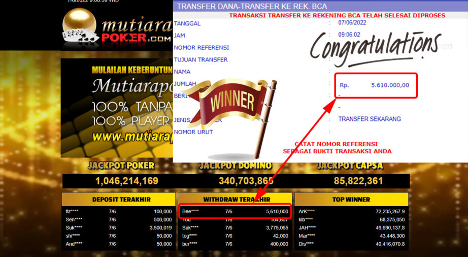 Bukti Withdraw (5.610.000.- ) Member Setia Mutiarapoker