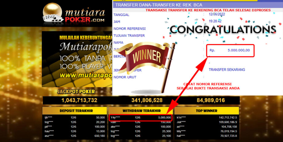 Bukti Withdraw (5.000.000.- ) Member Setia Mutiarapoker