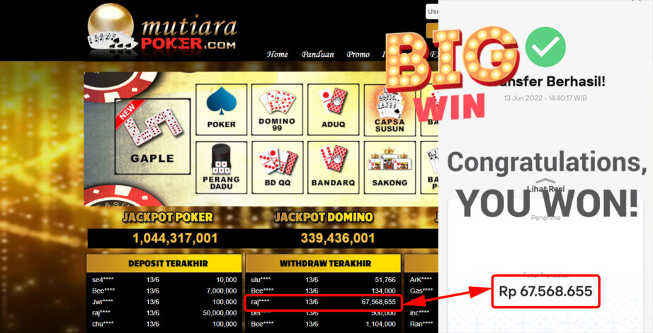 Bukti Withdraw (67.568.655.- ) Member Setia Mutiarapoker