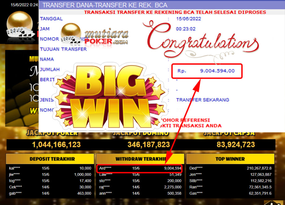 Bukti Withdraw (9.004.594.- ) Member Setia Mutiarapoker