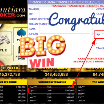 Bukti Withdraw (7.500.000.- ) Member Setia Mutiarapoker