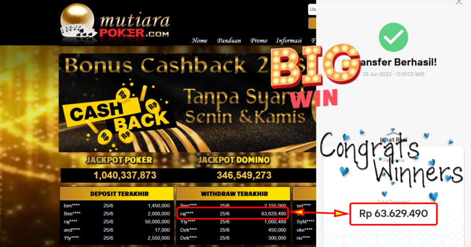 Bukti Withdraw (63.629.490.- ) Member Setia Mutiarapoker