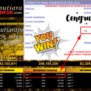 Bukti Withdraw (3.373.069.- ) Member Setia Mutiarapoker